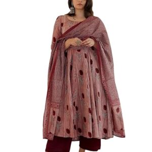Nermosa Women Printed Anarkali Kurta and Pant Set with Dupatta