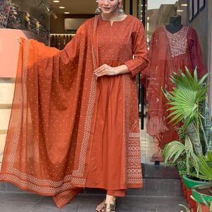 ANNI DESIGNER Women's Rayon Viscose Anarkali Printed Kurta with Pant & Dupatta