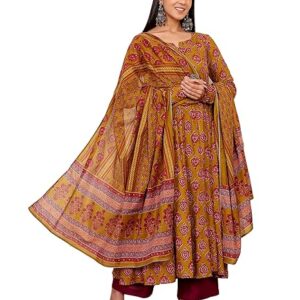 Nermosa Women Printed Anarkali Kurta and Pant Set with Dupatta