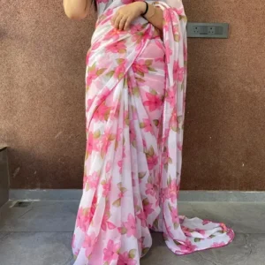 TRANDING PARYT WEAR CHIFFON SAREE WITH BLOUSE